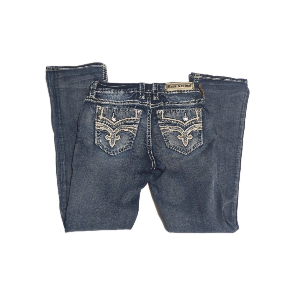 Rock Revival Fay Bootcut Jeans Embroidered Womens 28 Bling Y2K Rockstar Cowgirl